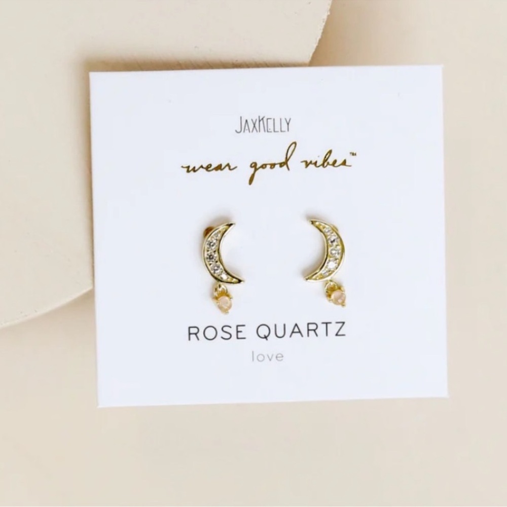 NWT Jax Kelly Rose Quartz Moon Drop Stud Earrings Gifts Stocking Stuffer‎